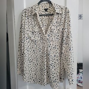 Ann Taylot long sleeve cream blouse with blue spots. Size L